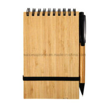 Eco Elastic Bamboo Cover Spiral Notebook with Bamboo Pen